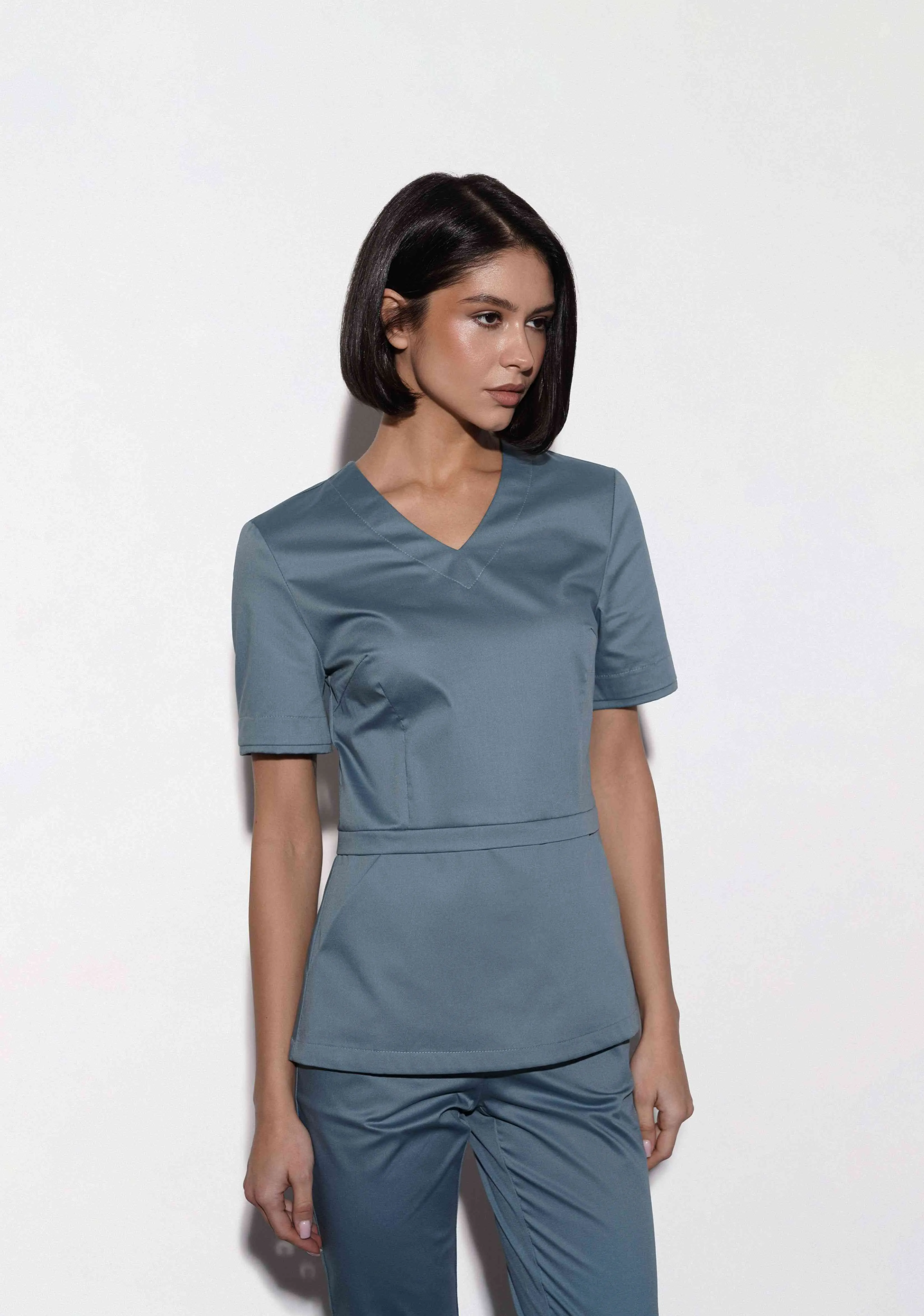 Женская медицинская рубашка CWT-28 (серо-голубой)